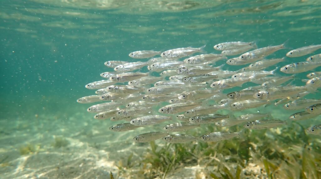 ハクパターン攻略 海を泳ぐボラの稚魚(ハクの群れ)の画像
