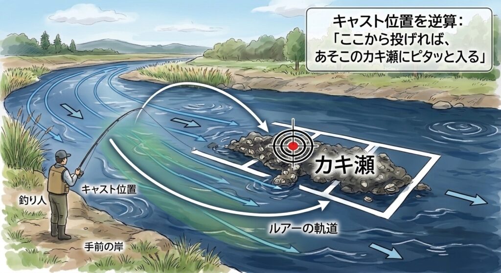 厳寒期のシーバス攻略 ルアーのドリフト説明画像2